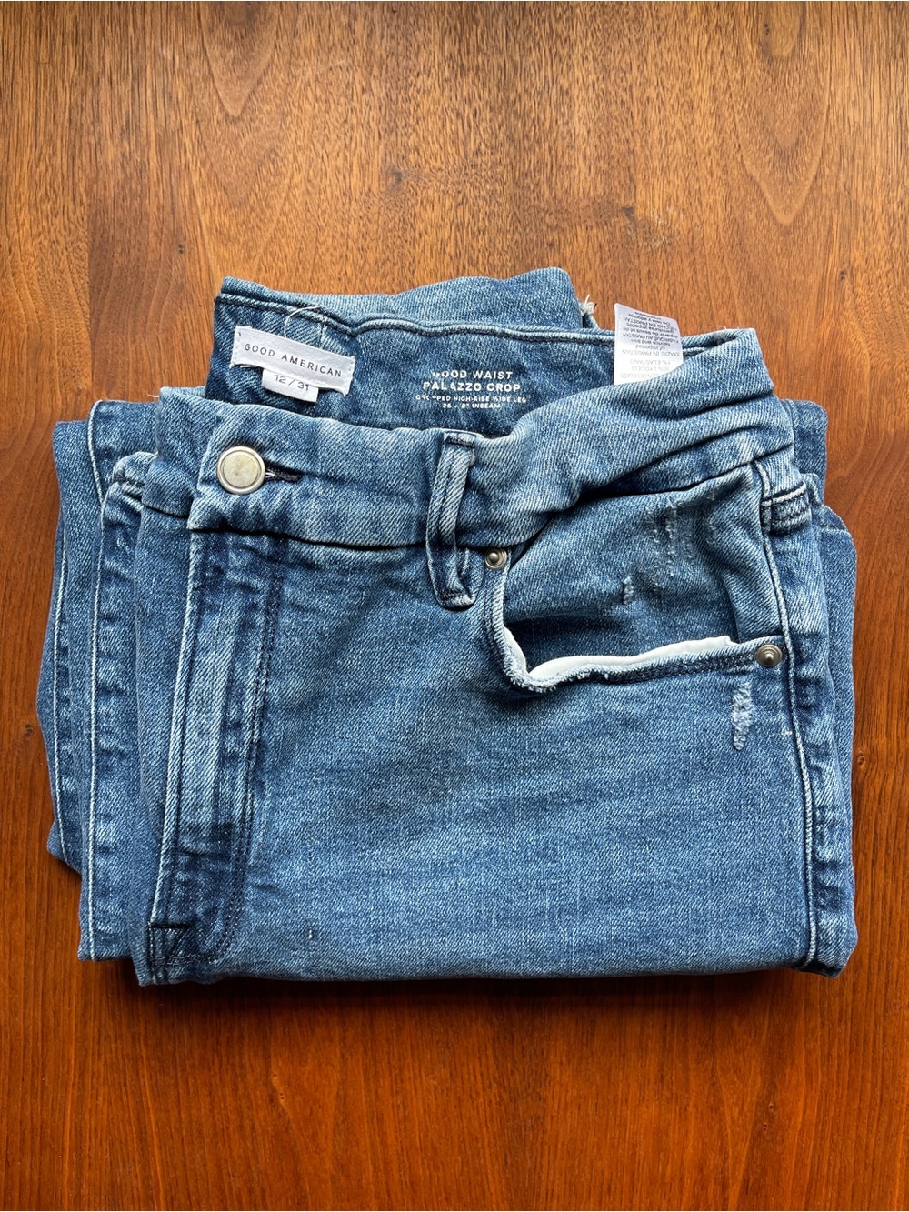 GOOD AMERICAN - Good Waist Cropped Palazzo Jeans - NWOT - Picture 5 of 9